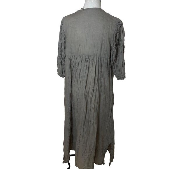 Womens Dress Size Medium Gray Pleated Summer Pockets Midi Pure Cotton New - Picture 2 of 10